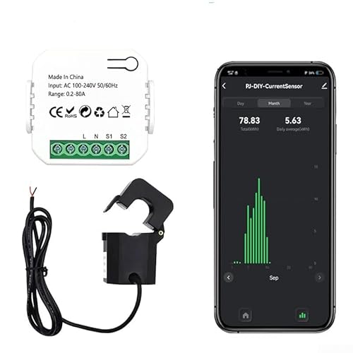 RANRAO Tuya Smart Life WiFi Energy Meter 80A mit Klemme CT, WLAN Energiezähler 80A Stromverbrauch App Monitor KWh Wattmeter mit Klemme CT Energieüberwachung, 1-Phasen WLAN Smart Home Energiemonitor von RANRAO