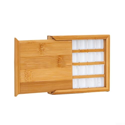 Tragbare leere Bambus-Farbpalette, 24 Fächer, Bambusholz, Wasserfarbe, Farbpalette, leerer Box mit Deckel, Holzkunst, Holzpalette, Tablett, Aquarellbehälter (ausziehbarer Stil) von RANRAO