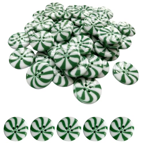RANXIZY Runde Knöpfe aus Kunstharz, 4 Ösen, 2,5 cm, Bonbonrosa, Windrad, Weihnachten, 50 Stück (grün) von RANXIZY