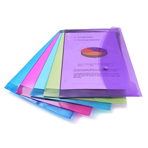 Rapesco 0688 Transparente Dokumentenmappe mit Druckknopf, A4+, Sortierte Farben, 5 Stück von Rapesco