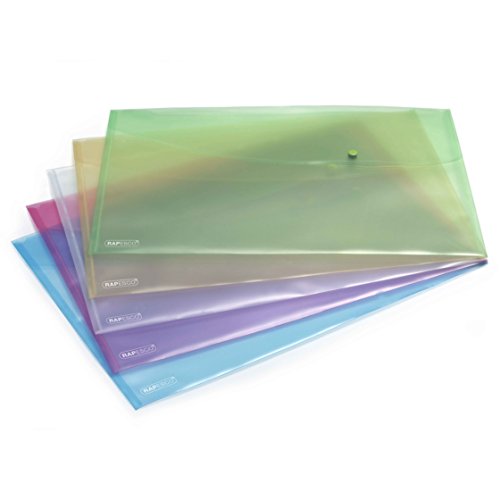 Rapesco 0697 pastellfarbene Transparente Dokumentenmappe mit Druckknopf, A3, Sortierte Farben, 5 Stück von Rapesco