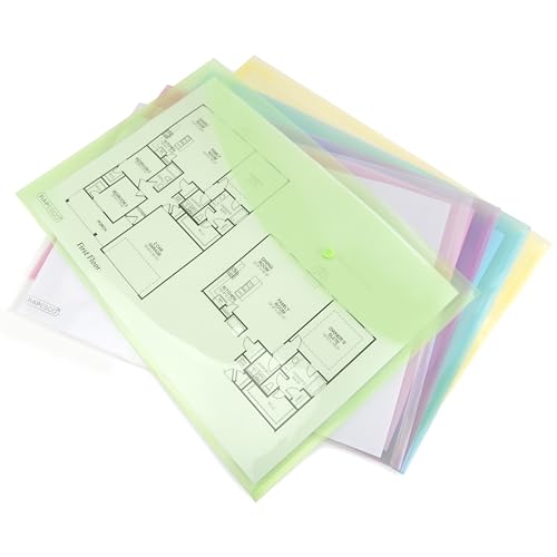 Rapesco 0697 pastellfarbene Transparente Dokumentenmappe mit Druckknopf, A3, Sortierte Farben, 5 Stück von Rapesco