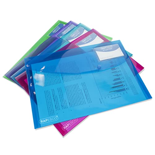 Rapesco 0700 Sammelmappe mit Druckknopf, A4+, Sortierte Transparente Farben, 5 Stück von Rapesco