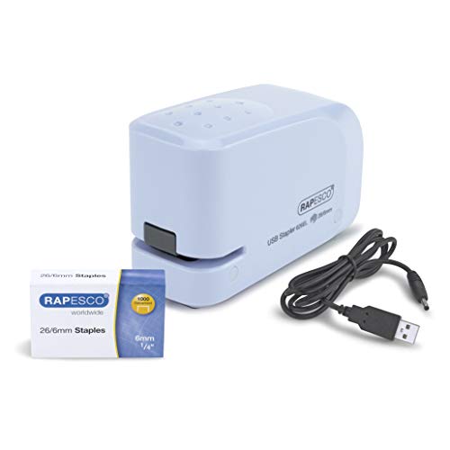 Rapesco 1452 626EL Automatisches USB/Batterie Heftgerät mit 1000 26/6mm Heftklammern, 15 Blatt Heftleistung, Hellblau Rapesco 1452 626EL Automatisches USB/Batterie Heftgerät mit 1000 26/6mm Heftklammern, 15 Blatt Heftleistung, Hellblau von Rapesco
