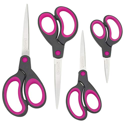 Rapesco 1575 Soft Grip Scheren, Schwarz/Fuchsia 4 Stück von Rapesco