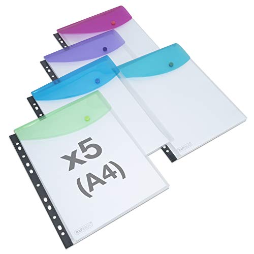 Rapesco 1630 Dokumententasche mit Druckknopfverschluss, A4, Transparent Sortierte Farben, 5 Stück Rapesco 1630 Dokumententasche mit Druckknopfverschluss, A4, Transparent Sortierte Farben, 5 Stück von Rapesco