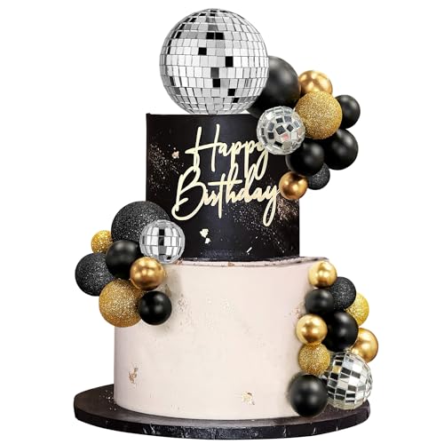 32 Stück Disco Schwarz Gold Ball Kuchen Topper Dekoration für Hochzeit Geburtstag Babyparty 70er 80er Party Kuchen Dekoration Supplies 32 Stück Disco Schwarz Gold Ball Kuchen Topper Dekoration für Hochzeit Geburtstag Babyparty 70er 80er Party Kuchen Dekoration Supplies von RASSLISA