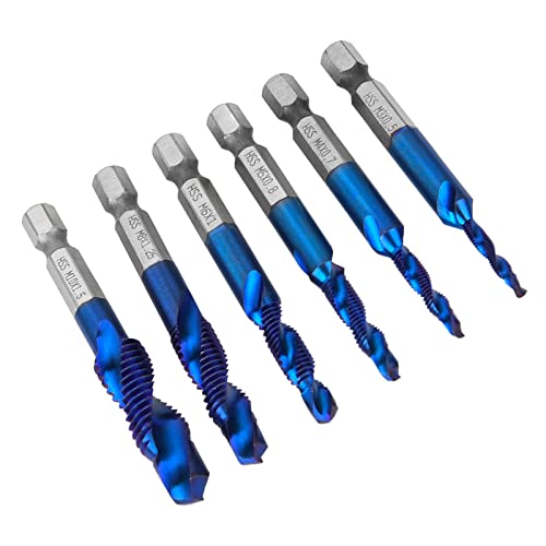 RASTKY Kombinationsteilsbohrmaschine Bit Set, 6pcs Hochgeschwindigkeitstahl 6,35 Mm HEX -Schaft -HSS Schraubengewindeverbindung TAP M3/M5/M6/M8/M10 Werkzeuge und Heimwerkerverbesserung (Metrik M35 von RASTKY