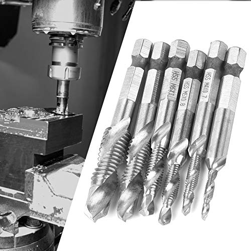 RASTKY Kombinationsteilsbohrmaschine Bit Set, 6pcs Hochgeschwindigkeitstahl 6,35 Mm HEX -Schaft -HSS Schraubengewindeverbindung TAP M3/M5/M6/M8/M10 Werkzeuge und Heimwerkerverbesserung (Metrik von RASTKY