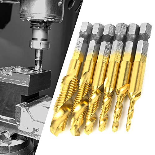 RASTKY Kombinationsteilsbohrmaschine Bit Set, 6pcs Hochgeschwindigkeitstahl 6,35 Mm HEX -Schaft -HSS Schraubengewindeverbindung TAP M3/M5/M6/M8/M10 Werkzeuge und Heimwerkerverbesserung (Metrische von RASTKY