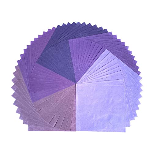 Maulbeerpapier, Naturfaser, quadratisch, Origami-Papier, Kunsthandwerk, Dekorationspapier, quadratisches Faltpapier für Bastelarbeiten, Lavendelton, 15,2 x 15,2 cm, 50 Blatt von RATREE 888