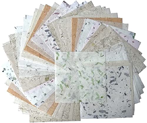 50 Blatt gemischte Farben, 20.3x20.3 cm, quadratisches Origami-Papier, Kunst-Faltpapier, Dekorationspapier, dünne Maulbeer-Papierbögen (Tamarindenblätter, Reisstroh usw.) von RATREE 888
