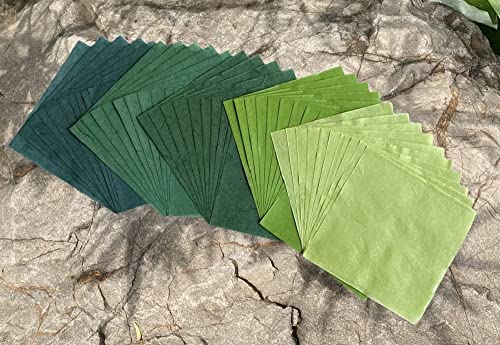 Maulbeerpapier, Naturfaser, quadratisches Origami-Papier, Kunst, Faltpapier, Dekoration, quadratisches Faltpapier für Bastelarbeiten, 50 Blatt, 15,2 x 15,2 cm, Grünton, 15,2 x 15,2 cm von RATREE 888