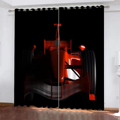 RATTHI Rotes Formel-1-Auto Verdunklungsvorhänge Formel Eins Auto Blickdichte Vorhänge mit Ösen - Hochwertige Stoffe, Geräuschkontrolle, Schlafzimmer Wohnzimmer Vorhänge - 2er Set - 260 x 140 (H X B) von RATTHI