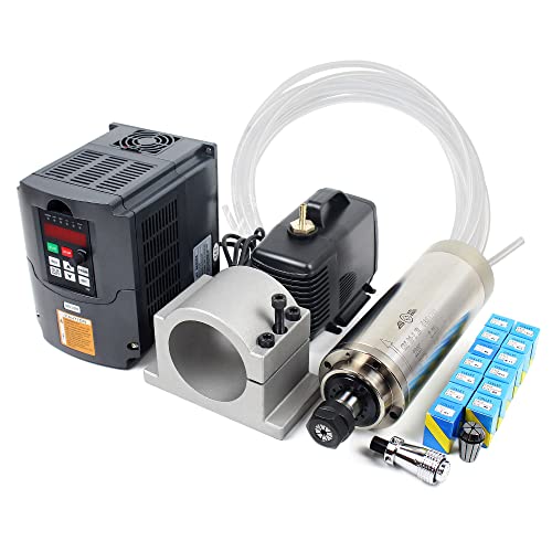 RATTMMOTOR 2.2kW 220V Wassergekühlter Spindelmotor CNC Kit+14 Stück ER20 Spannzangen+vfd frequenzumrichter+80mm cnc spindel Halterung Clamp+80W Wasserpumpe mit 6M Rohr von RATTMMOTOR