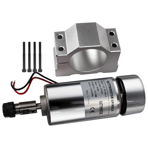 RATTMMOTOR 300W 12-48VDC CNC luftgekühlter Spindelmotor 52 mm 0,3 KW Spindelmotor 12000 U/min 0,4 NM + 52 mm Befestigungsklemme für CNC-Fräsmaschine (ER16) von RATTMMOTOR