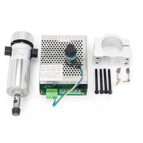 RATTMMOTOR 800 W Spindelmotor-Set, 0,8 kW, 110 V, CNC-luftgekühlter Spindelmotor, 52 mm, ER16, 20.000 U/min, Mach3 Geschwindigkeitsregler mit Netzteil AC 110 V-220 V + Spindelhalterungsklemme für von RATTMMOTOR