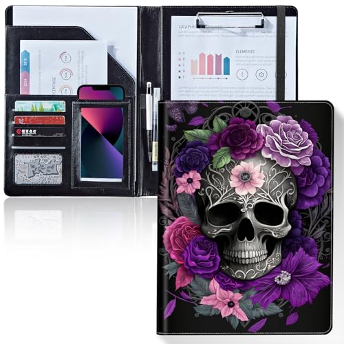 Padfolio/Portfolio-Ordner-Klemmbrett, Schreibmappe aus Leder mit Abdeckung für Kartenhalter, Briefgröße, A4, für Büro, Konferenzen, Notizblock, Klemmbretter, violetter Totenkopf Padfolio/Portfolio-Ordner-Klemmbrett, Schreibmappe aus Leder mit Abdeckung für Kartenhalter, Briefgröße, A4, für Büro, Konferenzen, Notizblock, Klemmbretter, violetter Totenkopf von RAUEDWDJS