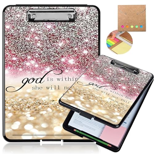 RAUEDWDJS Klemmbrett mit Aufbewahrung, hohe Kapazität, Klemmbretter 23,9 x 34,9 cm mit Clip, Kunststoff-Klemmbrett für Frauen, Lehrer, Arbeit, Schule und Bürobedarf, rosa Glitzer-Psalm 46:5 RAUEDWDJS Klemmbrett mit Aufbewahrung, hohe Kapazität, Klemmbretter 23,9 x 34,9 cm mit Clip, Kunststoff-Klemmbrett für Frauen, Lehrer, Arbeit, Schule und Bürobedarf, rosa Glitzer-Psalm 46:5 von RAUEDWDJS