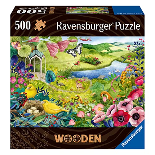 Ravensburger WOODEN Puzzle 17513 - Wilder Garten - 500 Teile Holzpuzzle mit stabilen, individuellen Puzzleteilen und 40 kleinen Holzfiguren (Whimsies), für Erwachsene und Kinder ab 14 Jahren von Ravensburger