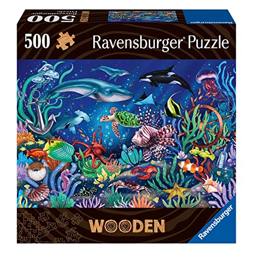 Ravensburger WOODEN Puzzle 17515 - Unten im Meer - 500 Teile Holzpuzzle für Erwachsene und Kinder ab 14 Jahren, mit stabilen, individuellen Puzzleteilen und 40 kleinen Holzfiguren (Whimsies) von Ravensburger
