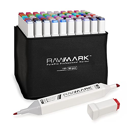RAWMARK 80 Farben Alkohol Marker Set | Doppelseitiger Marker Stifte 80 Stück | Manga Stifte | Graffiti Stifte | Marker Pen für Graffiti von Architekturprojekten auf Stoffen oder Holz | Twinmarker von RAWMARK