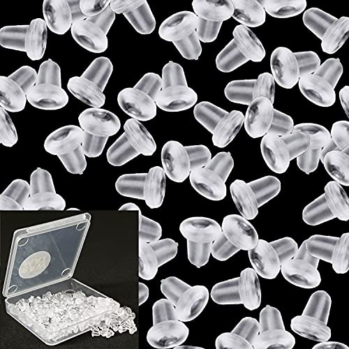 RAWMAT Silikon-Ohrring-Verschlüsse, Ersatz, 4 mm, weich, transparent, Gummi, Kugelverschluss, für Ohrstecker, Creolen, französischer Draht, Fisch-Ohrring-Haken, Rückseite (SEB1001) von RAWMAT