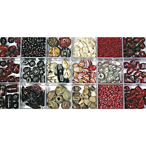 Rayher Glasperlen-Sortierung, Box 240 g, Farb- und Größenmix, verschiedene Formen in Rot/Rubin/Beige/Silber-Tönen, Perlen zum Auffädeln, 14115815 von Rayher