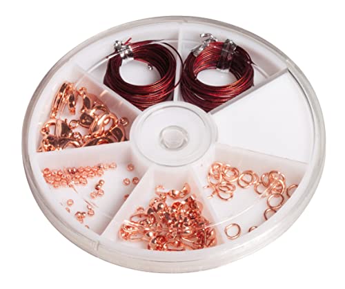 Rayher Starterset Schmuckzubehör, rosé gold, Schmuckherstellung Set, Schmuck Reparatur Set, Schmuck basteln, Starter Kit mit Schmuckdraht, Karabinerverschlüssen, Ringeln, Quetschperlen, 2248516 von Rayher