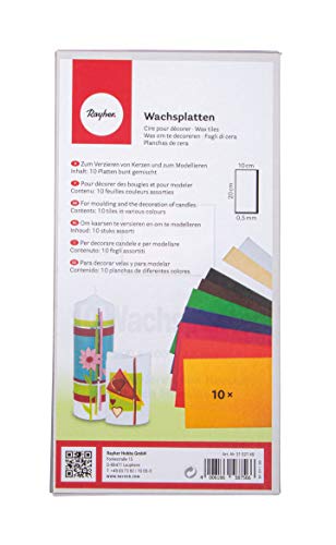 Rayher 3102749 Verzierwachs, Set 10 Verzierwachsplatten, je 20 x 10 cm, Farben sortiert, Wachs zum Kerzen verzieren, Kerzenwachs, Wachsfolie von Rayher