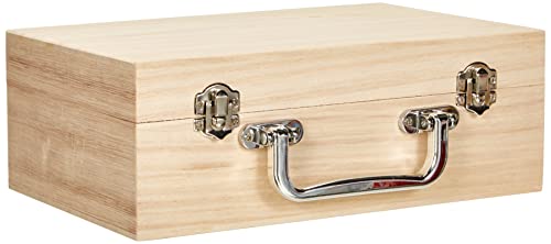 RAYHER HOBBY 6158000 Holz-Koffer 25x16x9 cm, Griff in Metalloptik, Scharniere aus Metall, Bastelkoffer, Holzkoffer ohne Inneneinteilung von Rayher