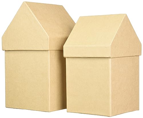Rayher Pappmaché Boxen Häuser, 2 kleine Pappschachteln mit Deckel, FSC zertifiziert, Set 2 Stück, 13,3 x 13,3 cm, 23 cm hoch + 11,5 x11,5 cm, 20 cm hoch, zum Gestalten und Dekorieren, 67216000 von Rayher