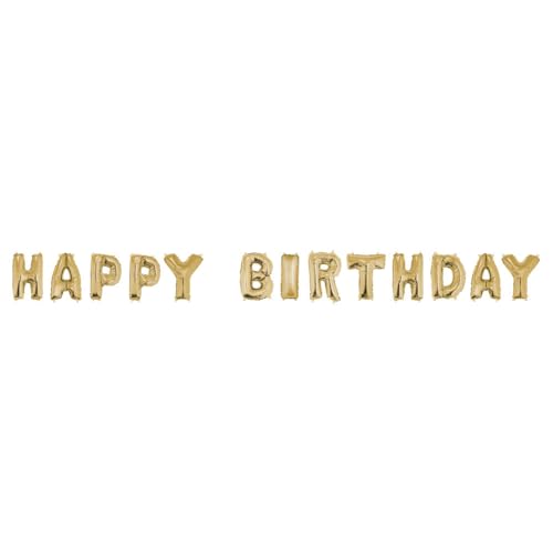 Rayher 87018616 Happy Birthday Folienballons, gold, 40 cm hoch, 13 Buchstabenballons, Partyballon zum Geburtstag, für Luftfüllung geeignet, Polyethylenfolie von Rayher