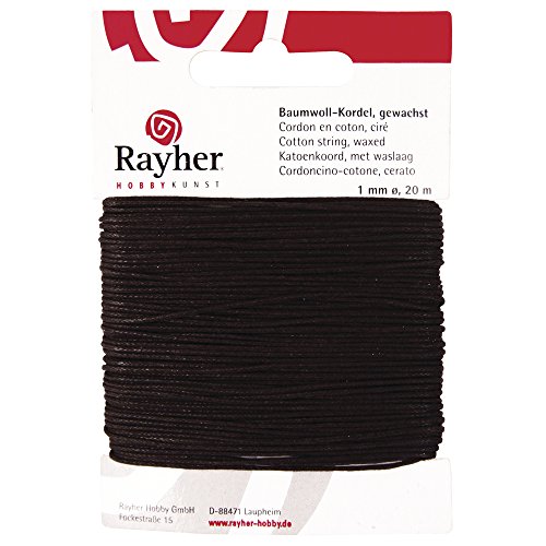 RAYHER HOBBY Rayher 5169105 Baumwollkordel, gewachst, 1mm, SB-Karte 20 m, d.braun von Rayher