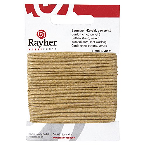 RAYHER HOBBY Rayher 5169131 Baumwollkordel, gewachst, 1mm, SB-Karte 20 m, natur von Rayher