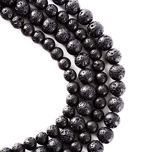 RayLineDo® 48Pcs 8mm Natürliche Runde Vulkanischen Edelstein Lose Perlen Schwarz Lava Stein Perlen für Schmuckherstellung von RAYLINE-DO