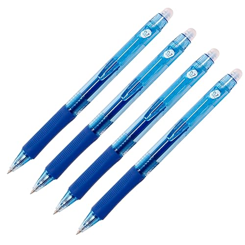RAYLU PAPER® - Packung mit 4 löschbaren Kugelschreibern, einziehbar, mit Hybrid-Gel-Tinte, blau und 0,7 mm Strichbreite (4 blau) von RAYLU PAPER