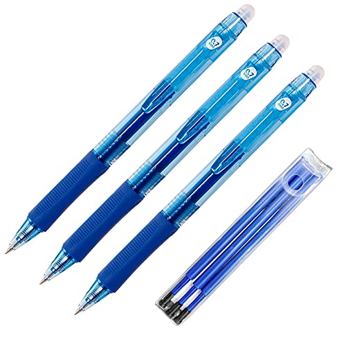 RAYLU PAPER® - 3 Stück einziehbare Kugelschreiber mit Hybrid-Gel-Tinte, blau und 0,7 mm Strich (3 Kugelschreiber + 3 Ersatzteile) von RAYLU PAPER