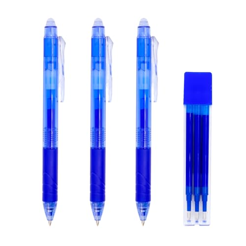 RAYLU PAPER® - 3 Stück einziehbare Kugelschreiber mit Hybrid-Gel-Tinte, blau und 0,7 mm Strich (3 Kugelschreiber + 3 Ersatzteile) von RAYLU PAPER