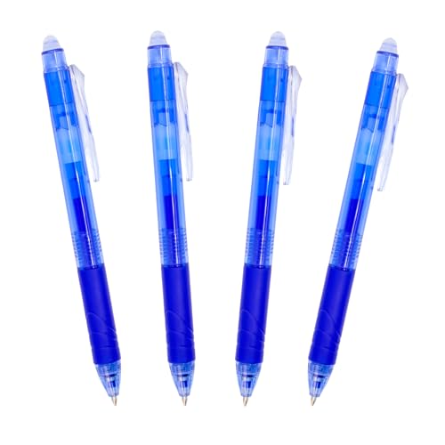 RAYLU PAPER® - Packung mit 4 löschbaren Kugelschreibern, einziehbar, mit Hybrid-Gel-Tinte, blau und 0,7 mm Strichbreite (4 blau) von RAYLU PAPER