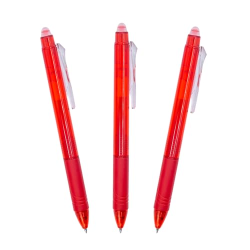 RAYLU PAPER® - Radierbare Kugelschreiber, Geltinte, rot, 1 mm Spitze und 0,7 mm Strichbreite (3 Rot) von RAYLU PAPER