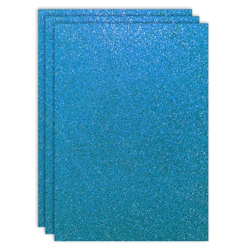 RAYLU PAPER - A4 farbige Glitzer-Kartons und 200 g/m² Dicke, Blätter aus Karton mit Glitzer für Bastelarbeiten, 3 Stück (hellblau) von RAYLU PAPER