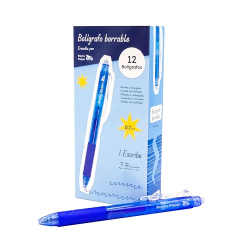 RAYLU PAPER - Radierbarer, einziehbarer Kugelschreiber, Geltinte, 1 mm Spitze und 0,7 mm Strichstärke (12 Blau) von RAYLU PAPER
