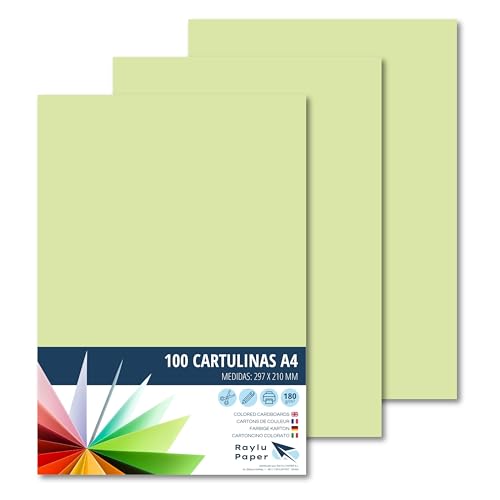 RAYLU PAPER – Tonpapier A4, 100 Stück Kartonpapier 180g/m², 210 x 297 mm, professionelle farbige Kartons für Büro, Kopierpapier, Buntes Papier zum Basteln (Apfelgrün) von RAYLU PAPER