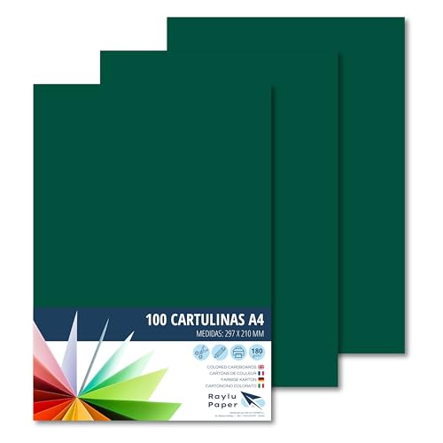 RAYLU PAPER – Tonpapier A4, 100 Stück Kartonpapier 180g/m², 210 x 297 mm, professionelle farbige Kartons für Büro, Kopierpapier, Buntes Papier zum Basteln (Dschungelgrün) von RAYLU PAPER