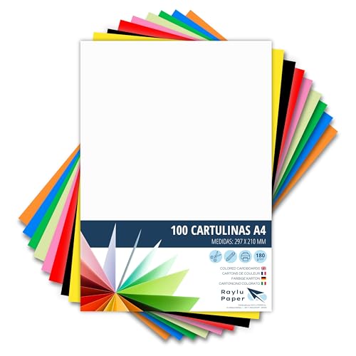 RAYLU PAPER – Tonpapier A4, 100 Stück Kartonpapier 180g/m², 210 x 297 mm, professionelle farbige Kartons für Büro, Kopierpapier, Buntes Papier zum Basteln (Gemischte Farben) von RAYLU PAPER