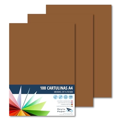 RAYLU PAPER – Tonpapier A4, 100 Stück Kartonpapier 180g/m², 210 x 297 mm, professionelle farbige Kartons für Büro, Kopierpapier, Buntes Papier zum Basteln (Braun) von RAYLU PAPER