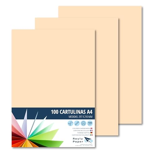 RAYLU PAPER – Tonpapier A4, 100 Stück Kartonpapier 180g/m², 210 x 297 mm, professionelle farbige Kartons für Büro, Kopierpapier, Buntes Papier zum Basteln (Creme) von RAYLU PAPER