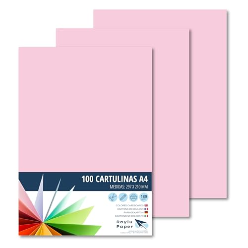 RAYLU PAPER – Tonpapier A4, 100 Stück Kartonpapier 180g/m², 210 x 297 mm, professionelle farbige Kartons für Büro, Kopierpapier, Buntes Papier zum Basteln (Rosa) von RAYLU PAPER