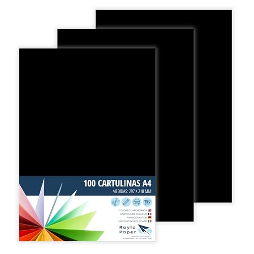 RAYLU PAPER – Tonpapier A4, 100 Stück Kartonpapier 180g/m², 210 x 297 mm, professionelle farbige Kartons für Büro, Kopierpapier, Buntes Papier zum Basteln (Schwarz) von RAYLU PAPER